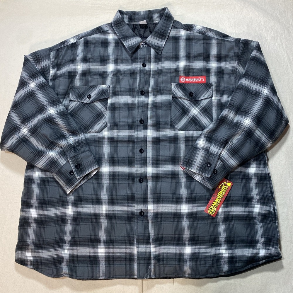 Maui Built Mens Long Sleeve Hoodie Button Shirt Sz 5XL Gray Plaid